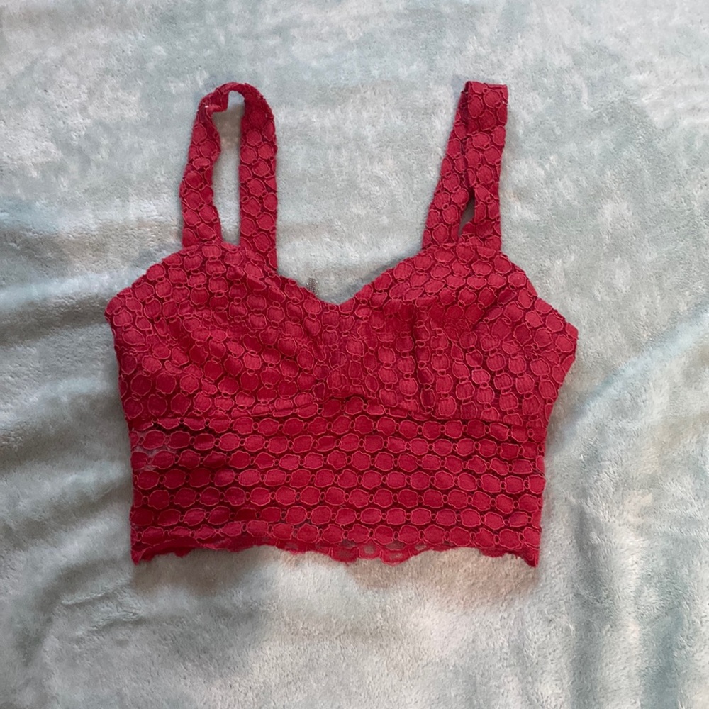Red lacey zip up tank